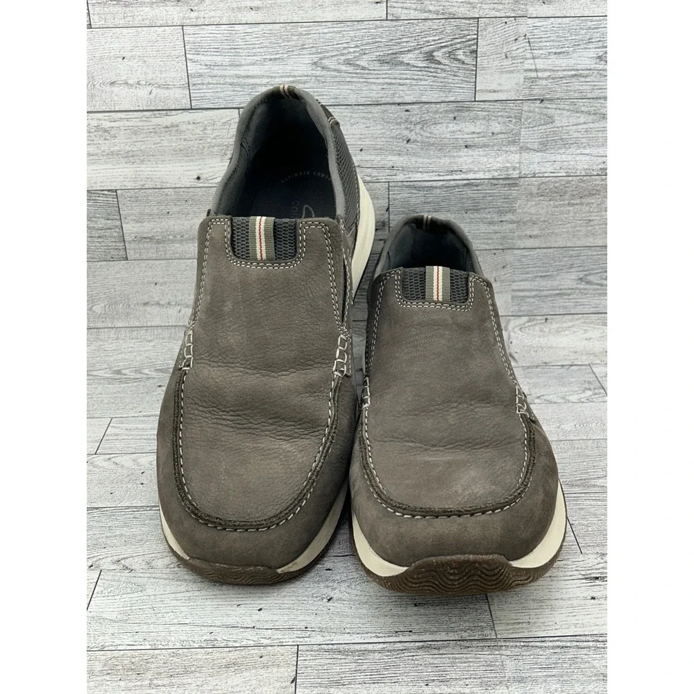 Clarks Collection Mens Grey Nubuck Slip On Loafers Size‎ 12 W Ultimate Comfort